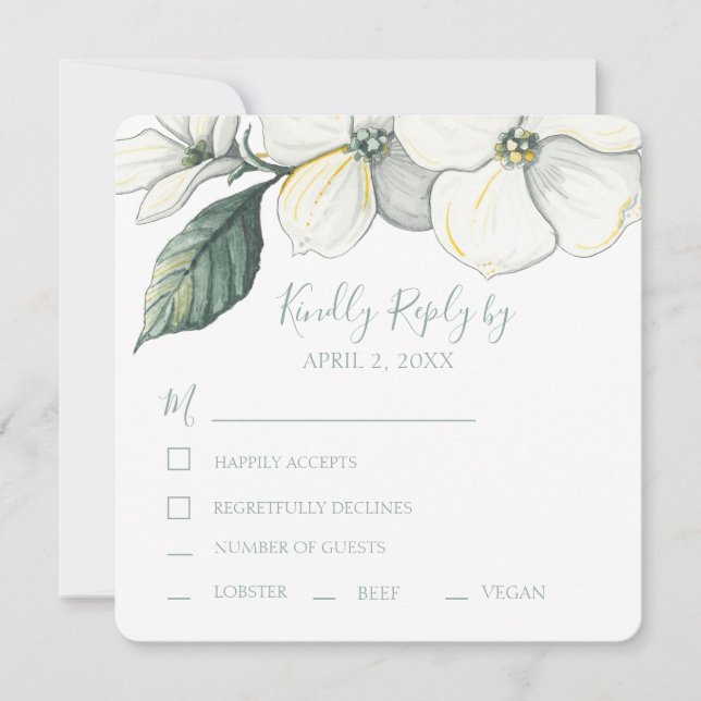 Wedding RSVP Watercolor Dogwood Blooms (Front)