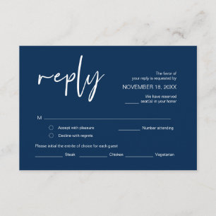 Wedding RSVP, with meal options, Navy Blue font En Enclosure Card