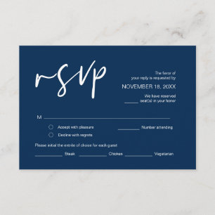 Wedding RSVP, with meal options, Navy Blue font En Enclosure Card