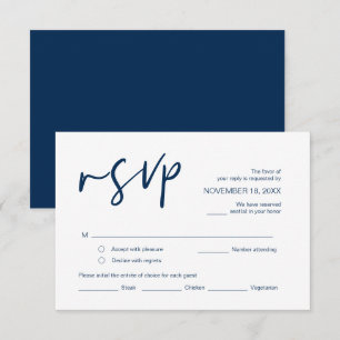 Wedding RSVP, with meal options, Navy Blue font Enclosure Card