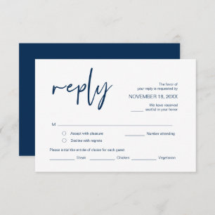 Wedding RSVP, with meal options, Navy Blue font Enclosure Card