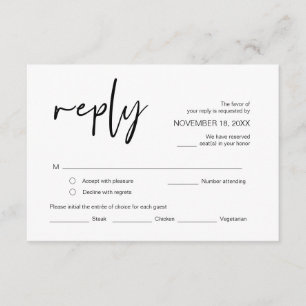 Wedding RSVP, with meal options, respond  Enclosur Enclosure Card