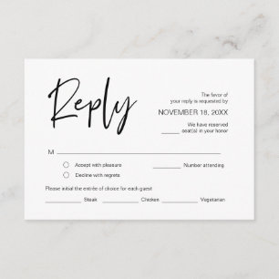 Wedding RSVP, with meal options, respond  Enclosure Card