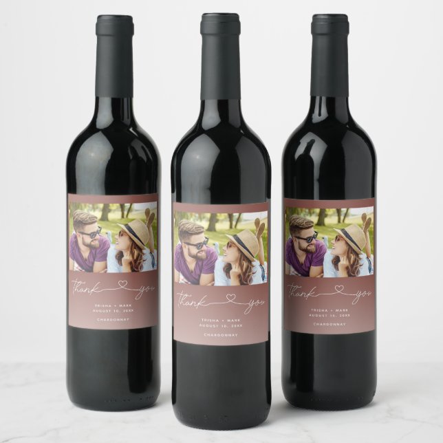 Wedding Rust Photo Thank You Favour Wine Label (Bottles)