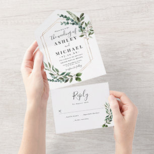 Wedding Rustic Geometric Green Nature Green Modern All In One Invitation