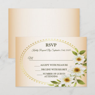Wedding Rustic Golden Geometric White Floral Peach RSVP Card
