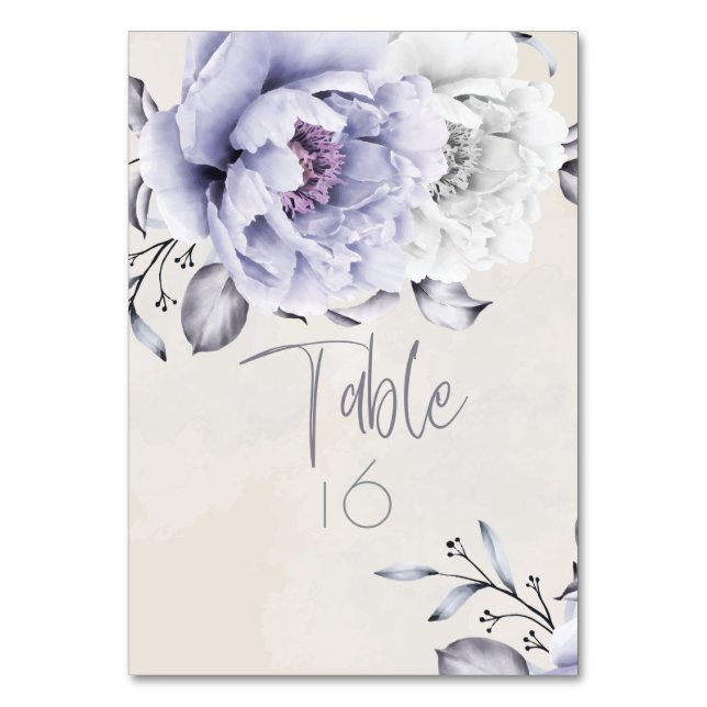 WEDDING | Rustic Lilac and Alabaster Peony Floral Table Number (Back)