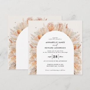 Wedding rustic terracotta pampas grass botanical save the date
