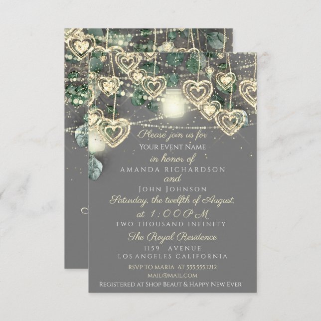 Wedding Rustic Wood Gold Grey Grey Anniversary Invitation (Front/Back)