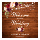 Wedding Rustic Wood Lights Burgundy Floral