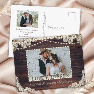 Wedding Rustic Wood String Lights Photo Thank You  Postcard