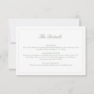 Wedding Sage Green Crest Monogram Details Card