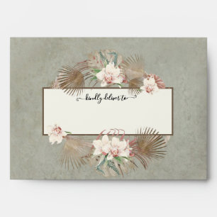 Wedding Sage Green Floral Orchid Monstera Foliage Envelope