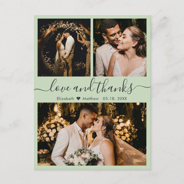 Wedding Sage Green Love and Thanks Thank You Postcard (Front)