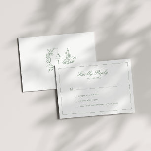 Wedding Sage Green Script Crest Monogram RSVP Card