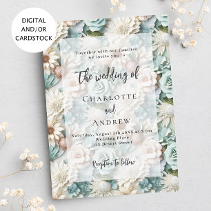 Wedding sage green white florals elegant invitation