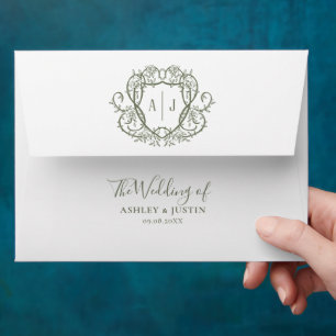 Wedding Sage Vintage Crest Invitation Custom Envelope
