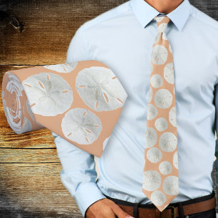 Wedding Sand Dollar Grooms Tie Coral Orange