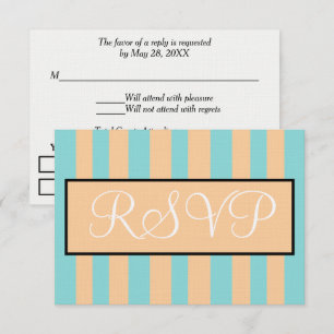Wedding Sandy Beach Seafoam Blue Cabana Stripes  RSVP Card