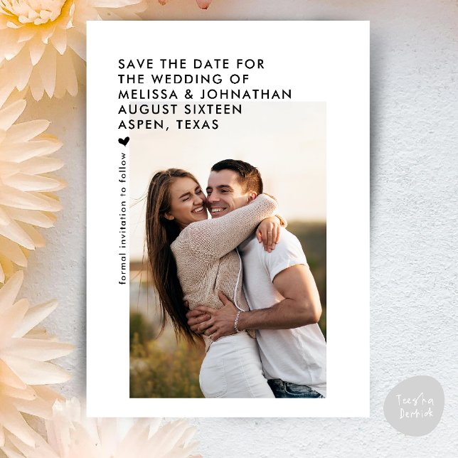 Wedding Sate The Date Modern Minimalist Clean Save The Date (Wedding Sate The Date Modern Minimalist Clean signature script Theme Card PDF Black and White)