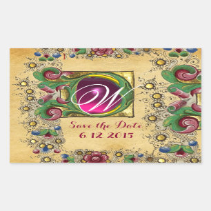 WEDDING SAVE DATE FLORAL PARCHMENT GEM MONOGRAM STICKER