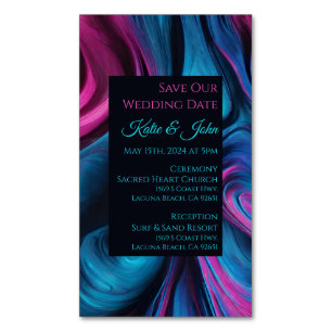 Wedding Save our Date- Modern Blue and Pink- Magnetic Business Card