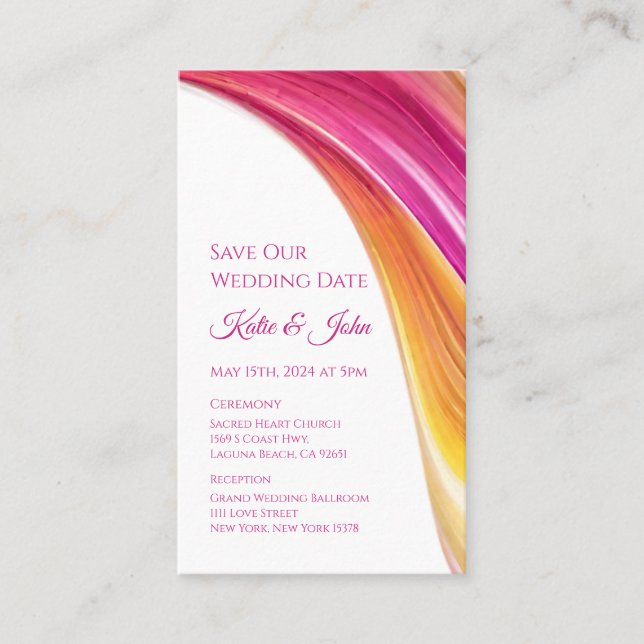 Wedding Save our Date- Modern-Pink Orange Yellow- Business Card (Front)