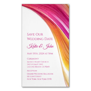 Wedding Save our Date- Modern-Pink Orange Yellow- Magnetic Business Card