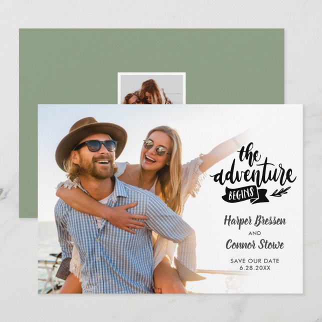 Wedding Save the Date 2 Photo The Adventure Begins Invitation (Front/Back)
