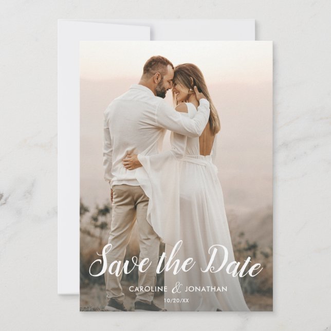Wedding Save the Date 2 Photos Pretty Script Font (Front)