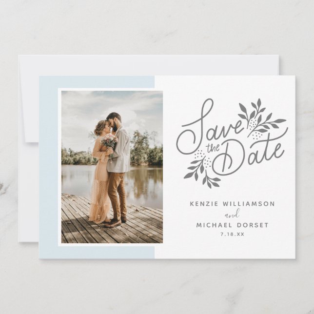 Wedding Save the Date 2 Photos Script Botanicals (Front)