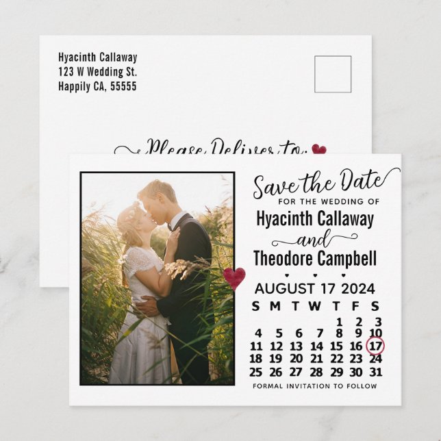 Wedding Save the Date August 2024 Calendar Photo Invitation Postcard (Front/Back)