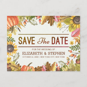 Wedding Save The Date Autumn Fall Leaves Pumpkin A Announcement Postcard