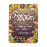 Wedding Save The Date Autumn Leaves Pumpkins Wood