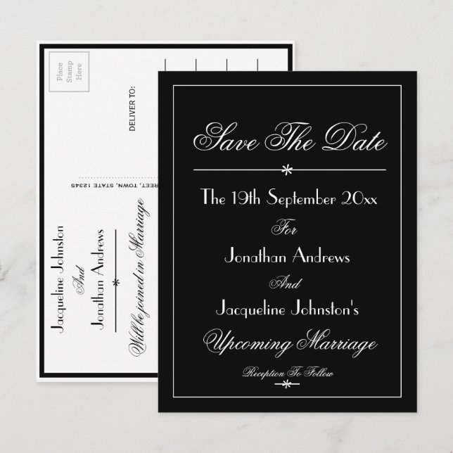 Wedding Save The Date B & W Elegant Chic  Invitation Postcard (Front/Back)