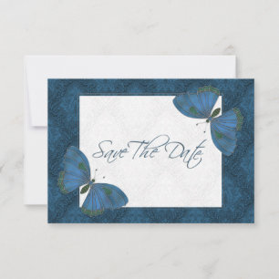 Wedding Save the Date Butterfly Brocade blue