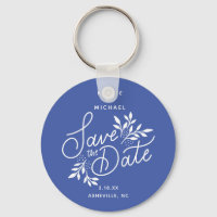 Wedding Save the Date Calligraphy Botanical Blue