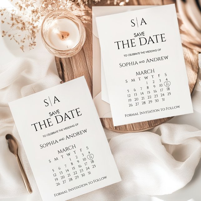 Wedding Save The Date Card Calendar Monogram (Creator Uploaded)