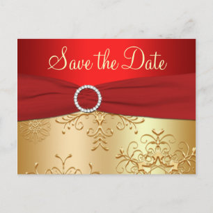 Wedding Save the Date Card   Red, Gold Snowflakes