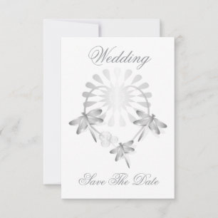 Wedding Save The Date Card Silver Dragonflies