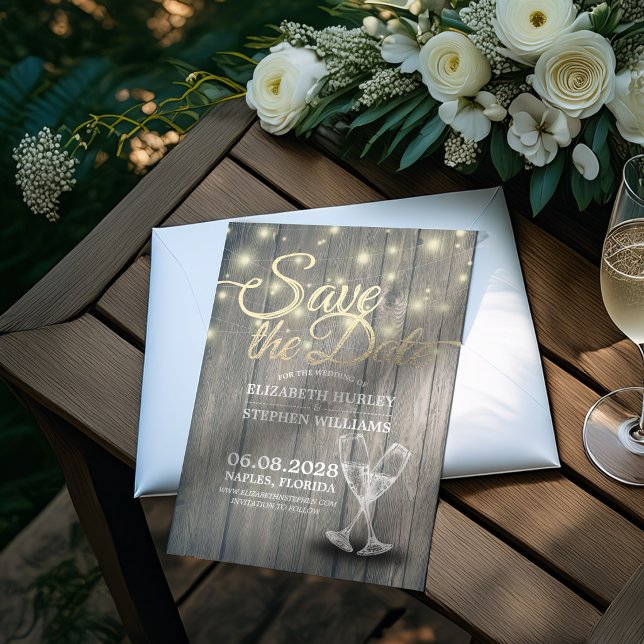 Wedding Save The Date Champagne Glasses Wood Light (Creator Uploaded)
