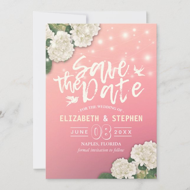 Wedding Save The Date Chic Hydrangea String Lights (Front)