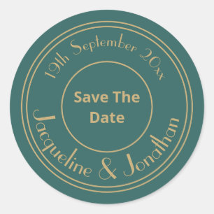 Wedding Save The Date Chic Personalized Green  Classic Round Sticker