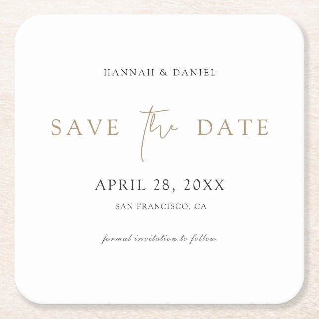 Wedding Save the Date Coaster with Modern Script (Front)