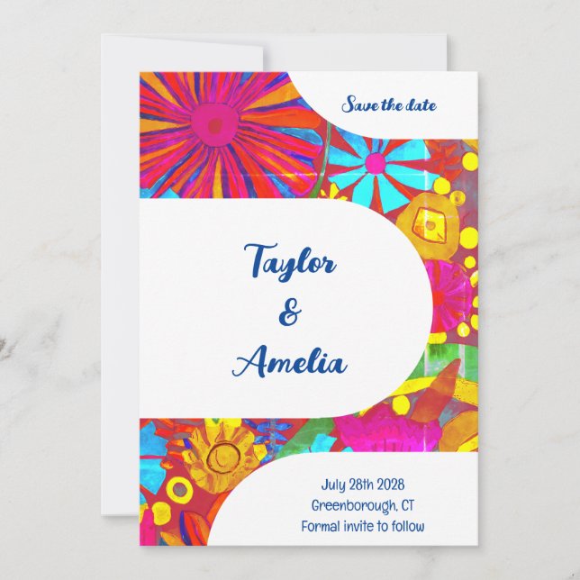 Wedding Save the Date Colourful Floral Invitation (Front)