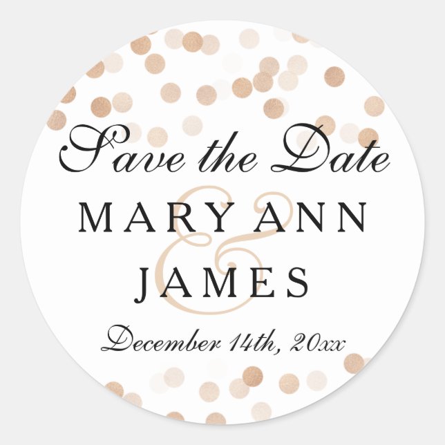 Wedding Save The Date Copper Foil Glitter Lights Classic Round Sticker (Front)