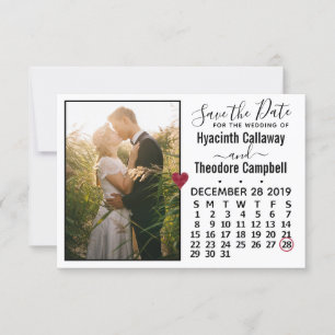 Wedding Save the Date December 2019 Calendar Photo