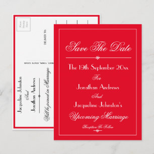 Wedding Save The Date Elegant Chic Red Invitation Postcard