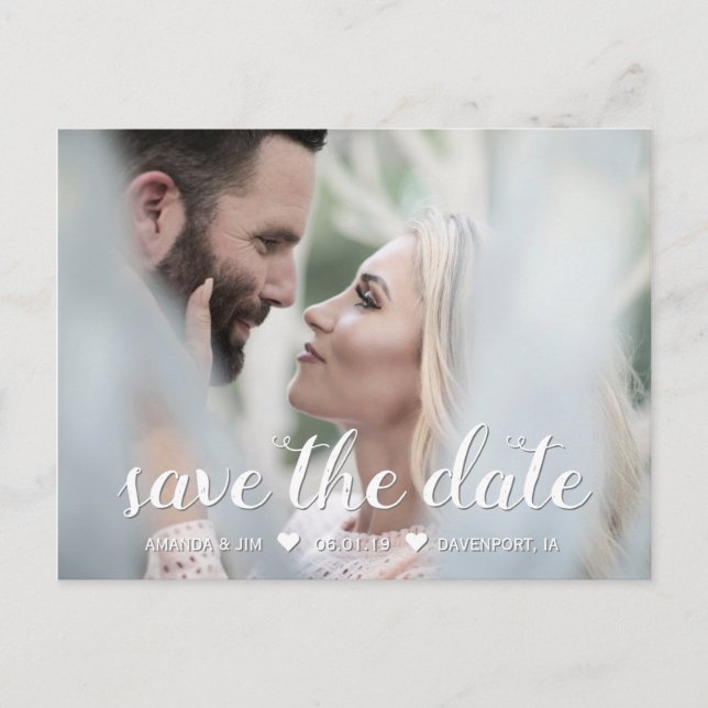 Wedding Save the Date | Elegant Modern Script Announcement Postcard (Front)