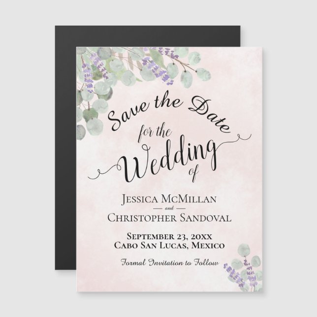 Wedding Save the Date Eucalyptus & Lavender Pink Magnetic Invitation (Front/Back)